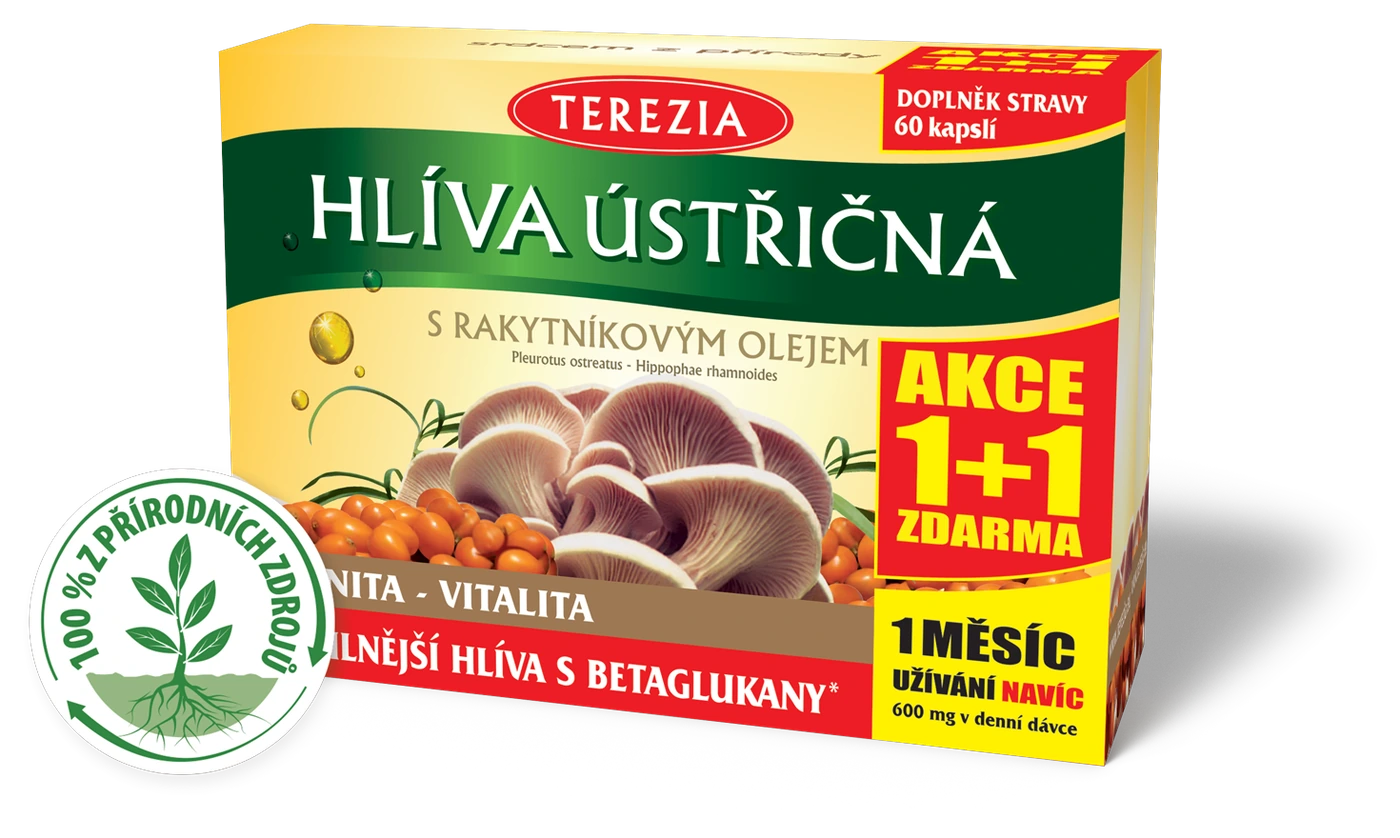 Balenie TEREZIA Hliva ustricovitá s rakytníkovým olejom, 60 plus 60 kapsúl
