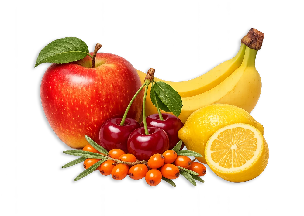 Výber ovocia použitého pre ovocnú chuť RAKYTNÍČEK FRUTTY